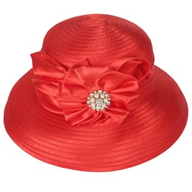 Derby Hat for Women Church Tea Party Kentucky Wedding Cloche Bowler Bucket Hats(Rhinestone-Red)