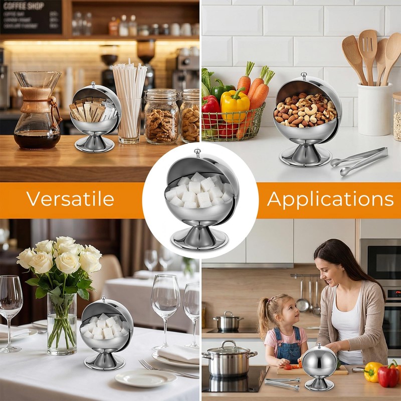 2 Pcs Stainless Steel Sugar Bowl with Roll Top, Stainless