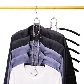 BLAUMORNIN 5 in 1 Multi Layer Clothes Hanger,Anti Slip EVA Space Saving Metal Hangers Wardrobe Storage Clothing Rack for Shirt,Sweater, Coat,Suit,Double Hooks,2 Pack Black