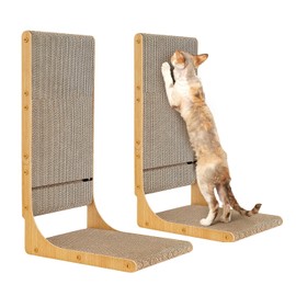 EHEYCIGA 2-Pack Cat Scratcher, 25.6 Inch L-Shaped Cardboard Scratch Pad for Indoor Cats, Vertical Cat Scratching Board with Ball Toy, Furniture Protector, Reversible Design for Double Life, Large