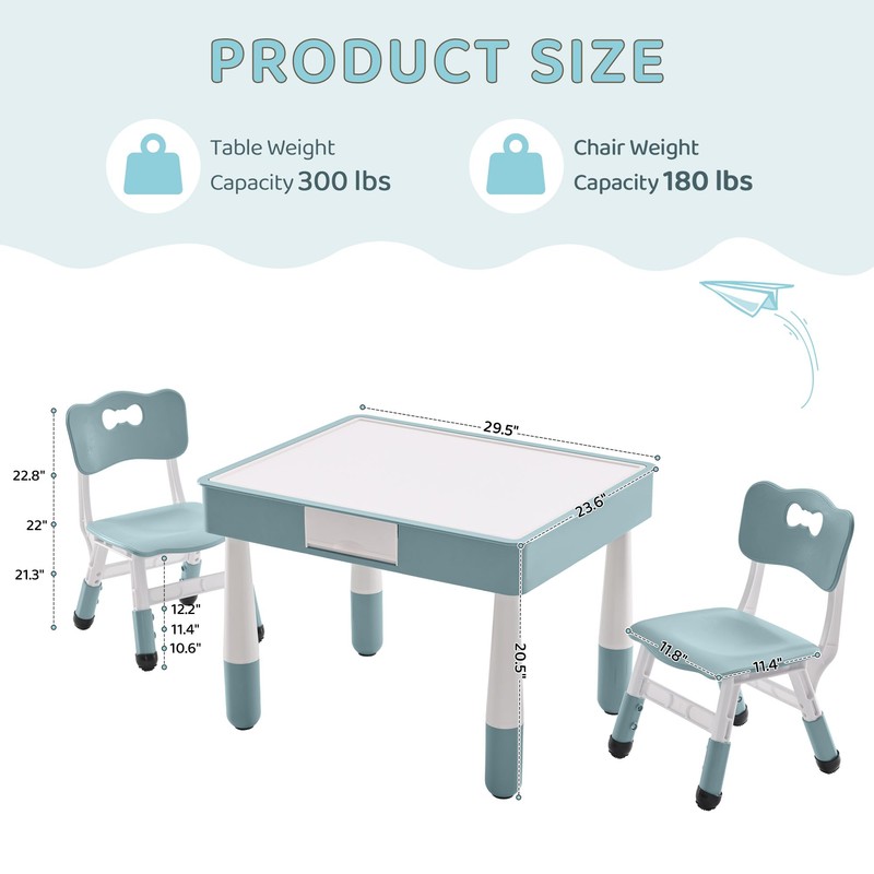 DOREROOM 4 in 1 Kids Table and 2 Chairs Set
