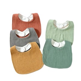 JioJio Bibs, Baby Bibs, Gauze, Waterproof, Set of 5, Cotton, Cute, Baby Apron, Adjustable Size, For Meals, U-Shaped, Boys, Girls