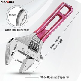 MAXPOWER 200mm/8-Inch Adjustable Spanner, Wide Jaw Large Opening with MAX. Opening 30mm, Ergonomic Grip
