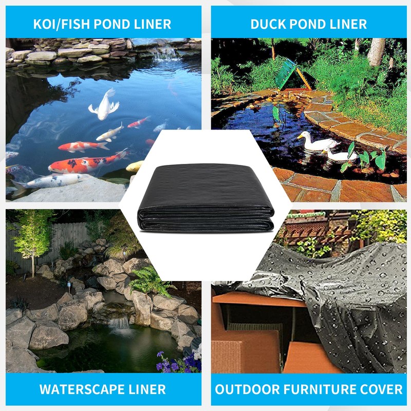 Coocure 15X20FT Reinforced PE Pond Liner, 28Mil Thickness Pond Liners