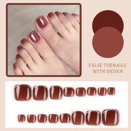 Ceboic Pack of 24 Artificial Toenails, Short French False Toenails, Ballerina, Square Acrylic Toenails for Sticking, Natural Toe Nails Tips for Women, Girls (Gold Border)