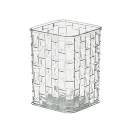 Qomamount Acrylic Pen Holder,Clear Makeup Brush Holder with Woven Texture,Transparent Stylish Pencil Holder for Desk,Pen Cup Organizer Caddy for Office,Home,or Cosmetic(Clear White)