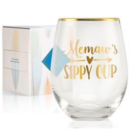Onebttl Memaw Gifts for Grandma, Stemless Wine Glasses, for Grandmother on Mother's Day, Birthday, Memaw's Sippy Cup, 18 oz