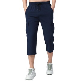 WaltZon Boys Cargo Capris Pants Youth Quick Dry Lightweight Pull-On Hiking Shorts for Sports Outdoor with Zipper Pockets(LL0326-Blue10)