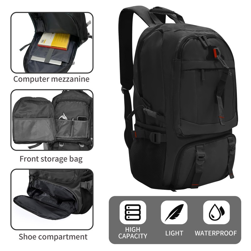 CATCHLUCK Lightweight Foldable Backpack Walking Rucksack, Light Grey (Black)