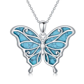 YYB Butterfly Necklace for Women Sterling Silver Turquoise Jewelry Gift Anniversary Birthday Gifts for Her Girlfriend Wife Mom