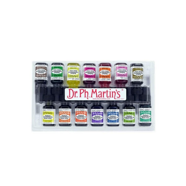 Dr. Ph. Martin's RADI05OZSETC Radiant Concentrated Water Color (Set C) Watercolor Set, 0.5 oz, Set C Colors, 1 Set of 12 Bottles