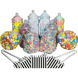 Truly Sweet Candy 10 Plastic Sweet Jars, 5 styles, 2 tongs, 50 bags Buffet (Black)