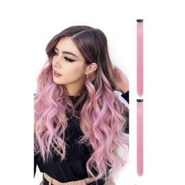 2 x Clip-In Hair Extension Highlights Streaks, Colourful Hair Highlights (Pink)