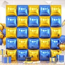 Metallic Navy Blue and Gold,Pearl Blue and Silver Double Sided Square Foil Balloons Wall,19 Inches Blue Chrome Tunnel Arch Kit for 2025 Graduation,Anniversary,Wedding,Birthday Background Decoration