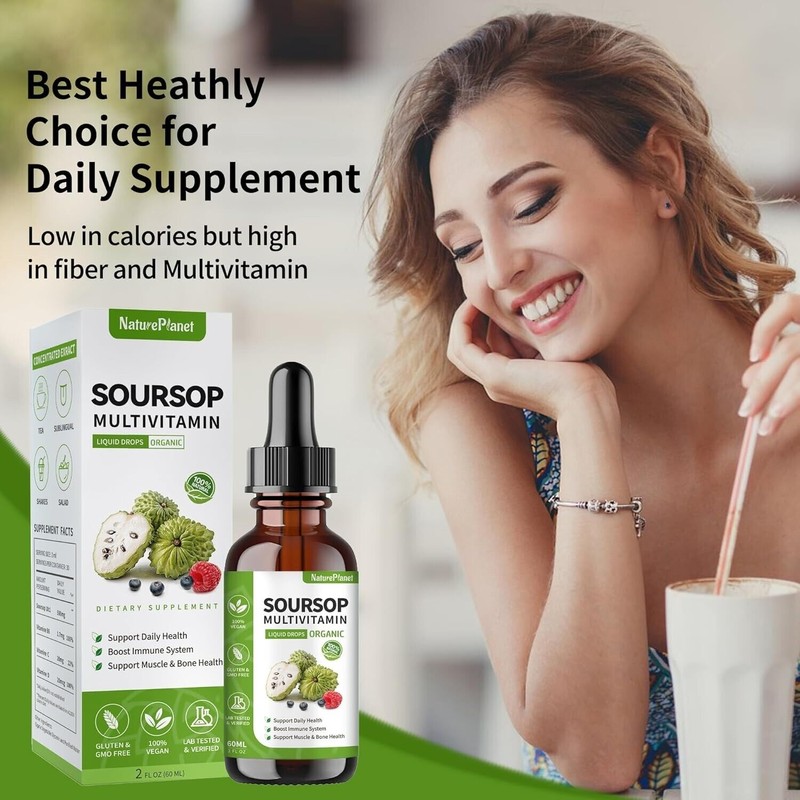 Soursop Multivitamin Liquid Drops, Bitters Liquid, Organic Soursop Leaf Extract