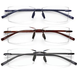 AQWANO Rimless Reading Glasses for men Women TR90 Ultralight Frameless Readers Fashion Designer Computer Blue Light Blocking with PU Pouch,1.75