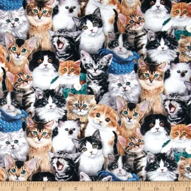 Cat Fabric - Cat Breeds - Packed Kittens - Multi - 100% Cotton - by The Yard