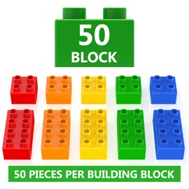 WYSWYG Large Classic Building Blocks Set, 50 Pieces Bricks in 5 Colours, Compatible with Duplo and Top Brands Building Block - Ideal for Children from 2 3 4 Years