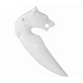 Windalf VUKAR Wolf Head Wolf Tooth Pendant Handmade Bone 5 cm, Fabric jewellery bag