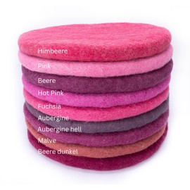 feelz Felt Cushion Seat Cushion Round Felt Various Pink, Purple, Berry Tones 100% Wool 35 cm Height 2-3 cm Handmade (Hot Pink)