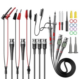 Goupchn Universal Oscilloscope Probes with Accessories Kit 100MHz 1X 10X 2 Pack with BNC to BNC, Test Hook, Alligator Clip, Banana Plug Test Leads, Wire Piercing Probe