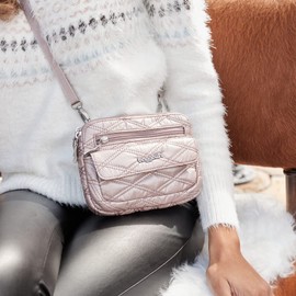 Baggallini Modern Everywhere Mini Crossbody Women-7x0.8x5.5 Cross Body Small Purse Travel Bag-Quick-Access Pocket, Rose Metallic Quilt, One Size