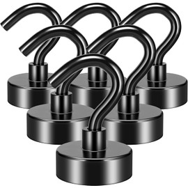 FINDMAG 6 Pack Magnetic Hooks, 22 lb+ Pull Extra Strong Neodymium Magnet Hooks, Black Magnetic Hooks Heavy Duty, Magnets with Hook for Hanging, Towel, Home, Kitchen, Workplace, Office