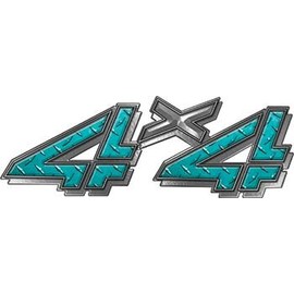 Reflective 4x4 Truck Style Bedside Sticker Set/Decal Kit in Teal Diamond Plate