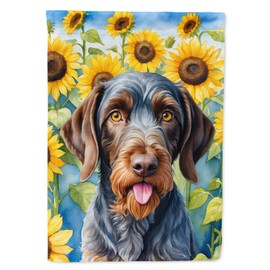 Caroline's Treasures DAC6086GF German Wirehaired Pointer in Sunflowers Garden Flag Mailbox Flag Decorative Yard Flag Banner Outside Patio Artwork Yard Flower Beds, Garden Size, Multicolor