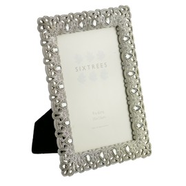 Sixtrees A TWINPACK of Antique Vintage and Shabby Chic Style silver metal photo frames with beads and crystals for a 6" x 4" (152 x 102mm) picture -Diana