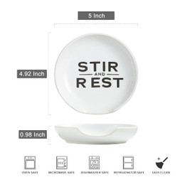 Miamolo Spoon Rest for Kitchen Counter, 5 Inches Cooking Ladle Spatula Spoon Holder for Stove Top Utensil Rest for Countertop Deep Tray Black and White for Christmas Gift