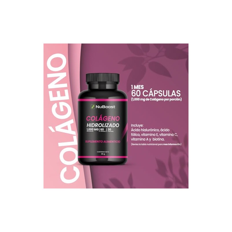 Nuboost Colágeno Hidrolizado 1000 Biotina Ácido Hialurónico Cápsulas Piel Cabello