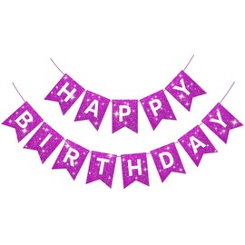 Purple Happy Birthday Banner Birthday Sign for Backdrop Glitter Happy Birthday Garland for Girls Women Purple Birthday Tea Party Decorations Bunting Banner Birthday Party Supplies