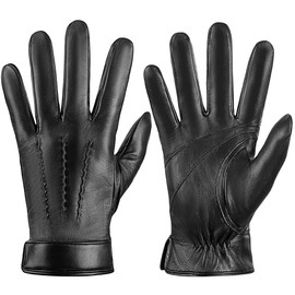 LOKIMSI Genuine Sheepskin Leather Gloves for Men, Soft Cashmere Winter Warm Touch Screen Gloves Motorcycle Driving Gloves