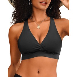 Aqua Eve Women Bikini Top Only Push Up Swimsuit Top Padded Bathing Suit Top for Large Bust Black L