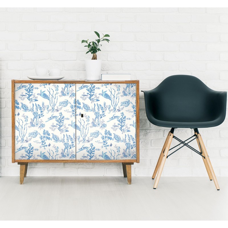 Scalamandre Azure Garparilla Peel & Stick Wallpaper, Blue