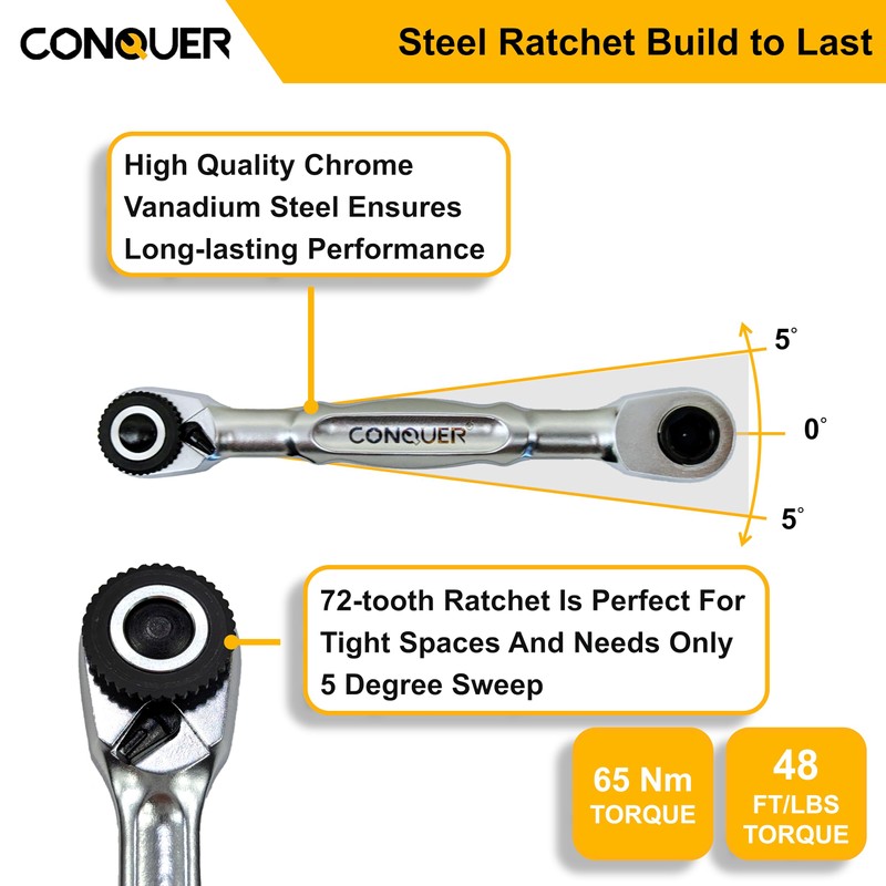 CONQUER Mini Combo Dual Ratchet Wrench with 1/4" Square Drive