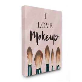 Stupell Industries I Love Makeup Text Pink Fashion Cosmetic Brushes Canvas Elizabeth Tyndall Wall Art, 36 x 48