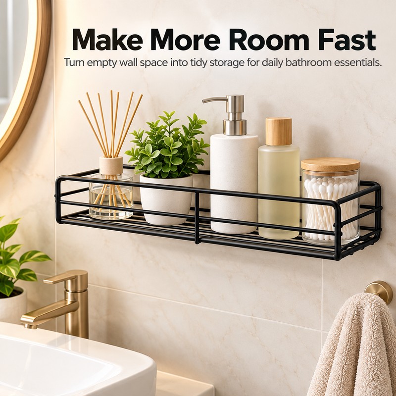 Metal Shower Shelf for Bathroom Storage – Wall-Mounted Single-Tier Organizer