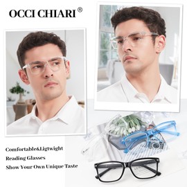 OCCI CHIARI Designer Reading Glasses 2.0x Men Square Clear Readers 1.0 1.25 1.5 1.75 2.0 2.25 2.5 2.75 3.0 3.5 4.0 5.0 6.0