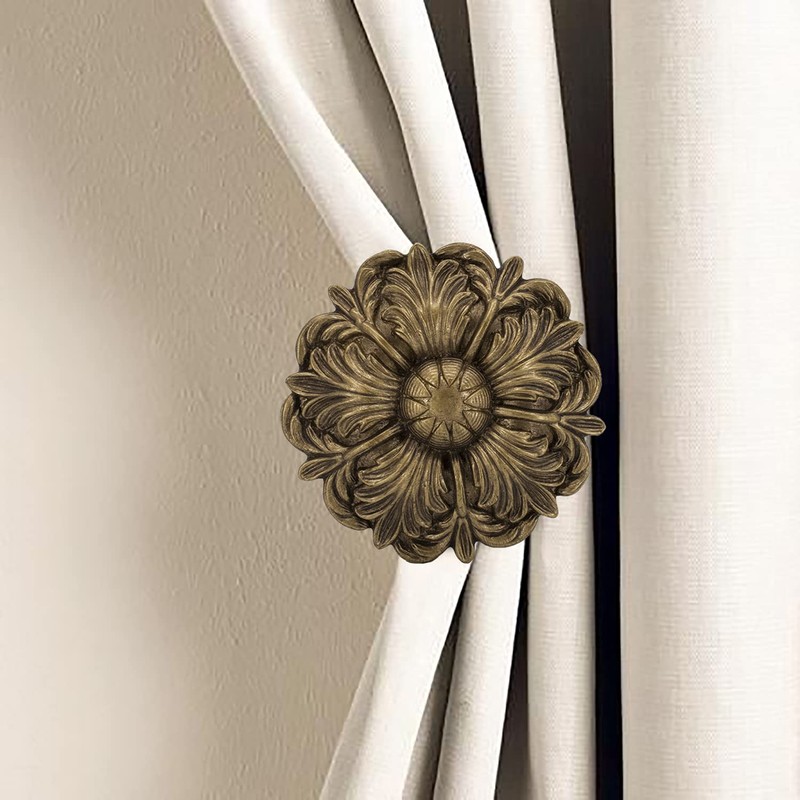 MERIVILLE Set of 2 Fleur Window Drapery Medallion Holdbacks, Curtain
