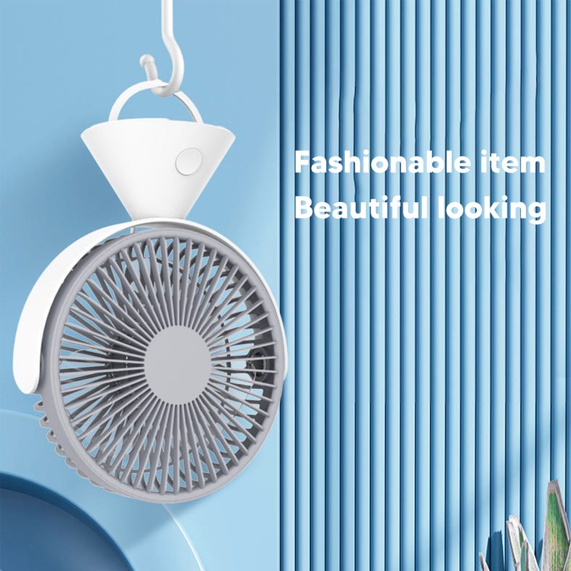 Mini Desk Fan with Hook USB Rechargeable 3 Speeds Wind