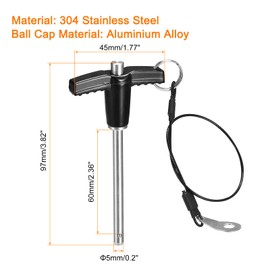 QUARKZMAN T Handle Locking Pins 13/64" Pin Diameter 2-23/64" Use Length Stainless Steel Push Switch Quick Release Pin with Lanyard Cable (5mm-60mm)
