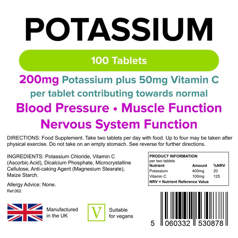 Lindens - Potassium 200mg Tablets with 50mg Vitamin C -