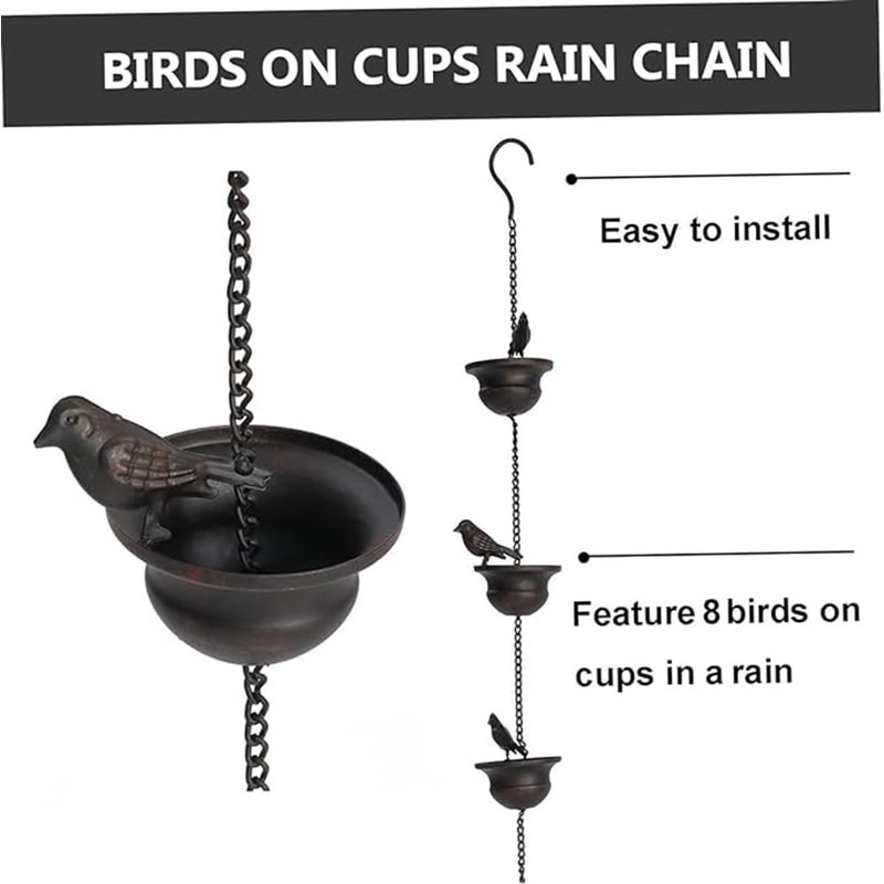 Gutter Rain Chains Rain Catcher Chain 7.8ft Mobile Birds On