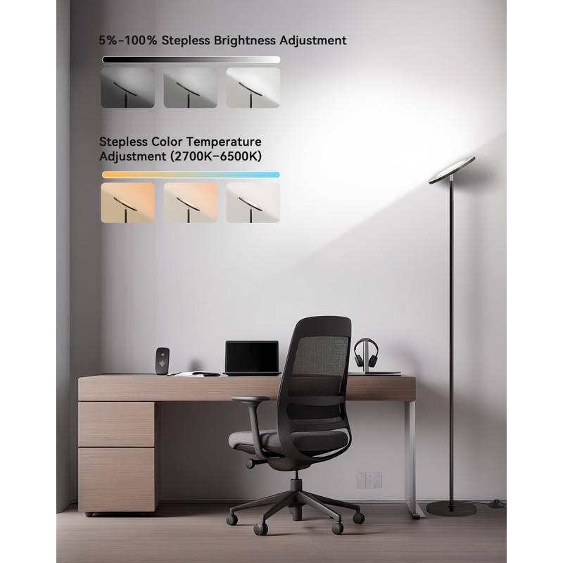 JOOFO LED Floor Lamp – Super Bright Torchiere with Remote