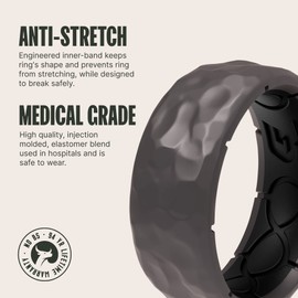Groove Life Zeus Hammered Gun Metal Silicone Ring Breathable Rubber Wedding Rings for Men, Lifetime Coverage, Unique Design, Comfort Fit Ring - Size 10