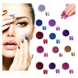 Dbmb 12 Pzas Polvo Para Uñas Efecto Espejo Decoración + Aplicador