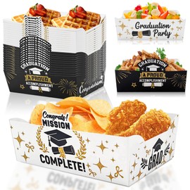 Xustanina 24Pcs 2025 Graduation Snack Bowl, Black & Gold Disposable Food Tray for Graduation Themed Birthday Party Decoration
