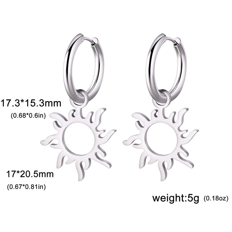 Sun Pendant Hoop Earrings for Women Stainless Steel Sun Dangle